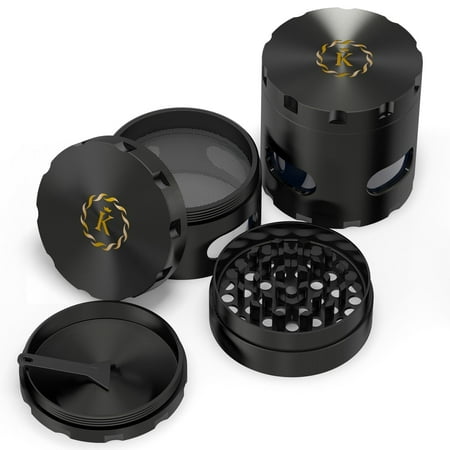 Weed Herb And Spices 4 Piece Grinder With Pollen Catcher Tray 53 Perfect Grinding Teeth For All Grinding Purpose Very Easy To Clean Compact And Useful, Black Color. By