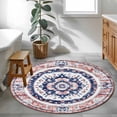 thumbnail image 5 of 3.3ft Washable Round Rug, Bohemian Circular Non-Slip Circle Area Rug for Entryway Bedroom, Ethnic Style Vintage Red Blue Texture Indoor Accent Floor Mat for Home Decor, 5 of 9