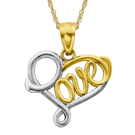 Just Gold 'Love' Heart Pendant Necklace in 14kt Two-Tone Gold