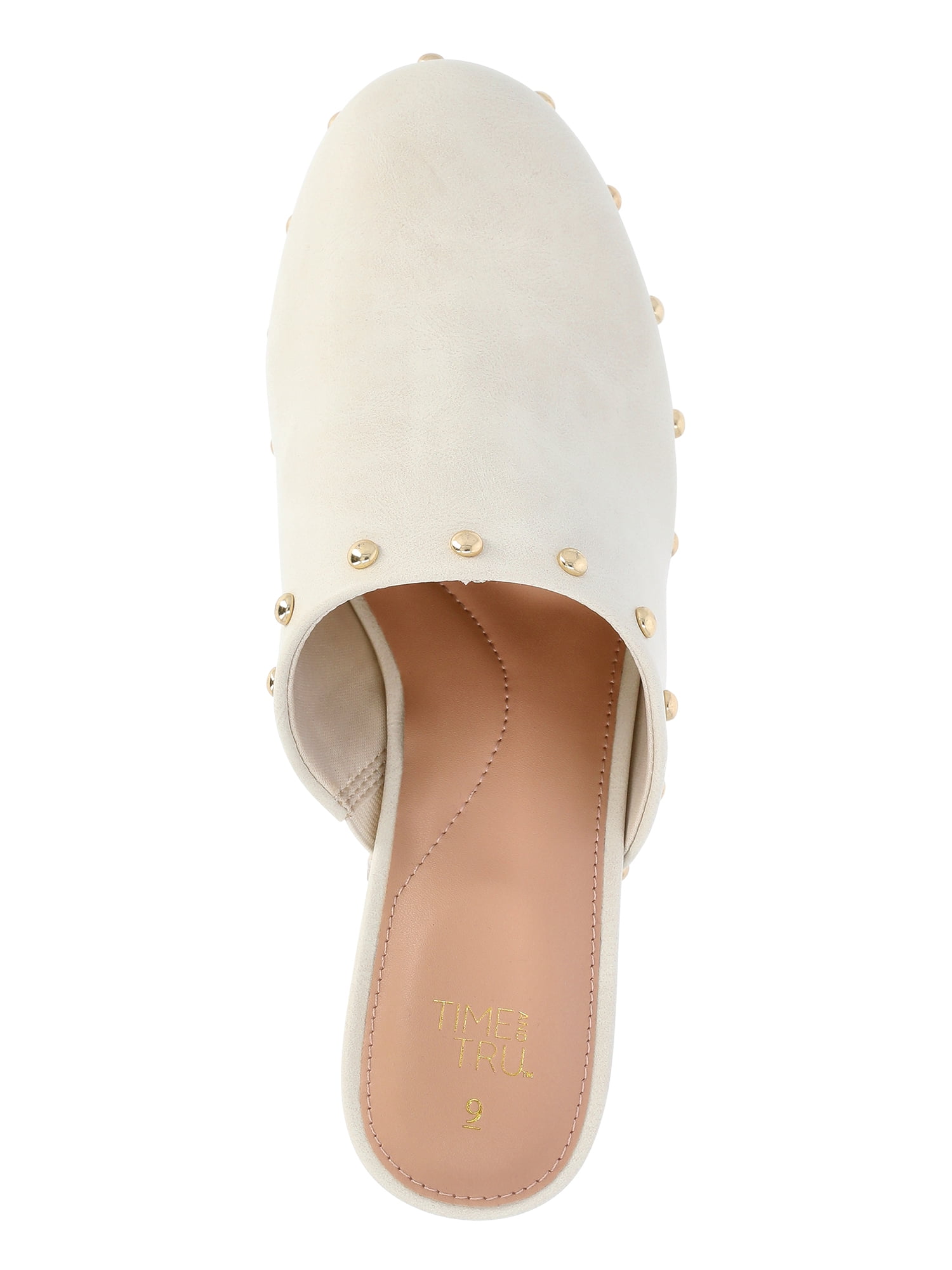 Time and Tru Women's Faux Leather Studded Clogs with Block Heels