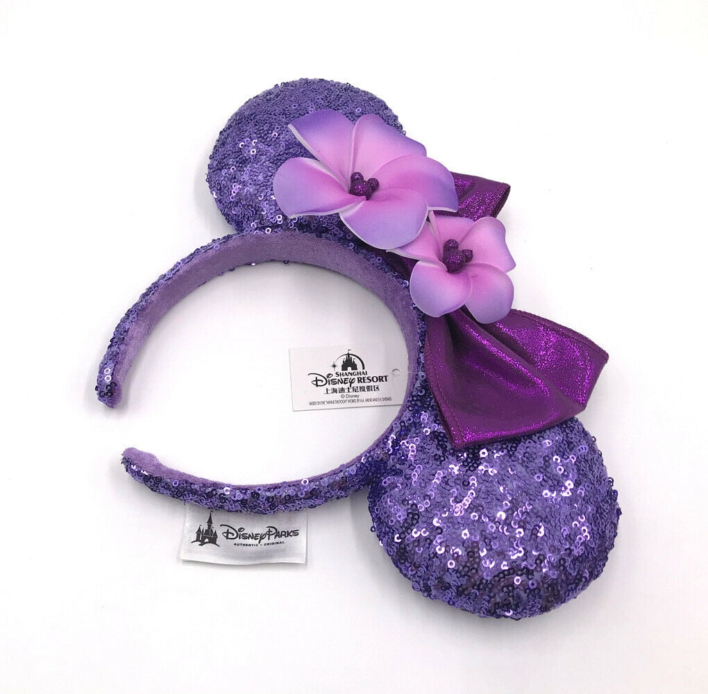 Details about   Purple Minnie Ears Bow New Iridescent Sequins Shanghai Disney Resort Headband 