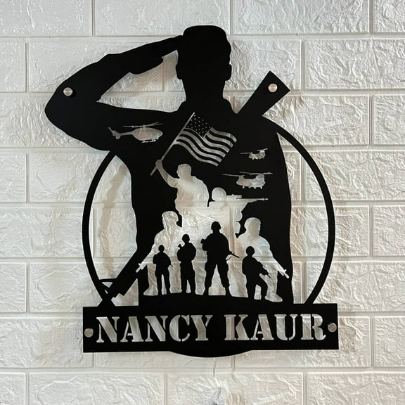 Craftnamesign Custom US Soldier Military Metal Wall Art LED Light, American Army Name Sign