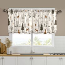 Yayeee Kitchen Curtains Set of 2 Light Filtering 57"x24" Over Sink Window Panels, Beige Christmas Forest