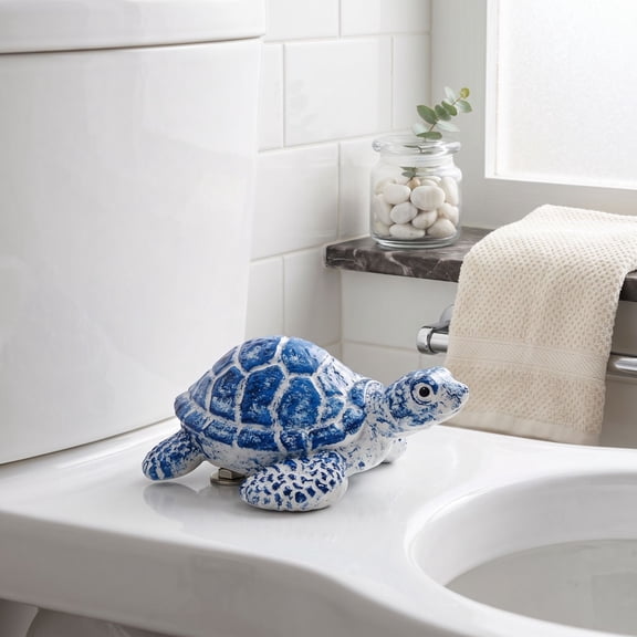 Sea Turtle Bathroom Decor Resin Figurine, 3.5 Inch Cute Animal Ornament, Ocean Themed Bathroom Decor Blue and White Accent for Home Shelf and Counter, 1 Pack