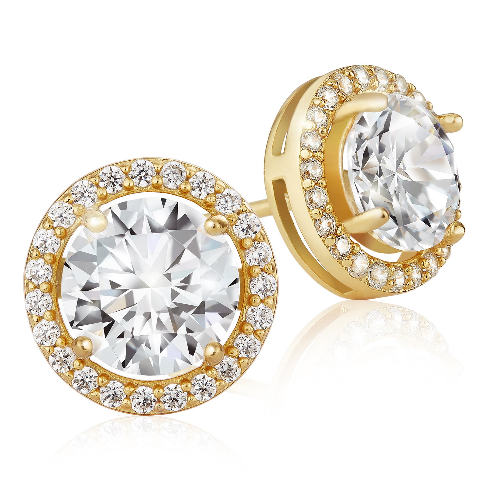 14K Yellow Gold Plated Round Cut AAA Cubic Zirconia Cluster Drop Stud Earrings For Women 