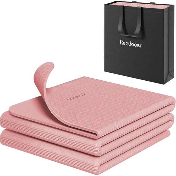 Foldable Yoga Mat for Travel Folding 6mm Thick with Carrying Bag, Non-Slip TPE Exercise Pilates 72" L x 24" W 0.24 Inch