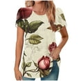thumbnail image 2 of DDAPJ pyju Womens Boho Floral Tops Petal Short Sleeve Summer Casual Tunic Shirts Loose Fit Crewneck Pleated Blouse Prime Sales of The Day Beige XXL, 2 of 6