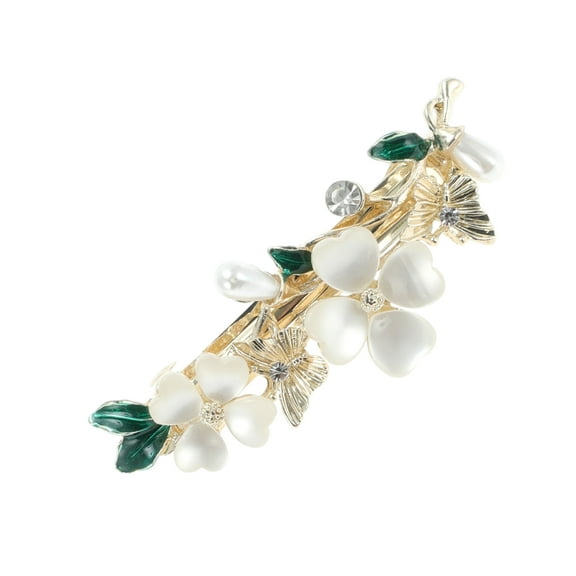 Unique Bargains 1 Pc Butterfly French Barrette Hair Clips Hairdo Clip for Home Gold Tone White