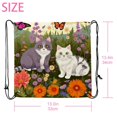 2Pcs Drawstring Backpack, Cats Flowers Butterflies Gym Sports Bags