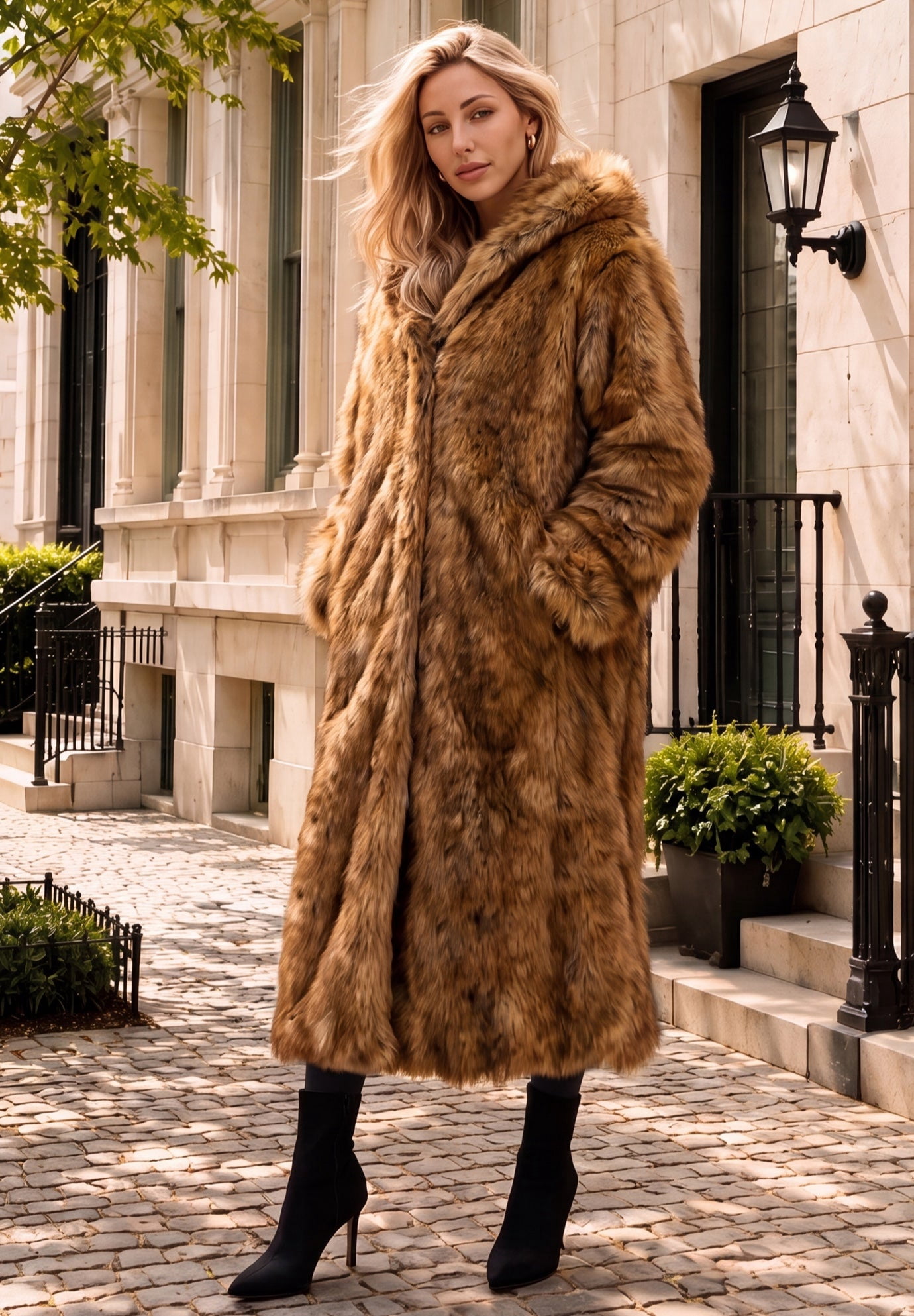 Roaman's Women's Plus Size Hooded Faux Fur Coat - Walmart.com