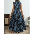 thumbnail image 5 of Women'S Summer Floral Maxi Dress Button Up Collar Tie Waist Tiered Ruffle Sleeveless Boho Dresses Blue M, 5 of 7