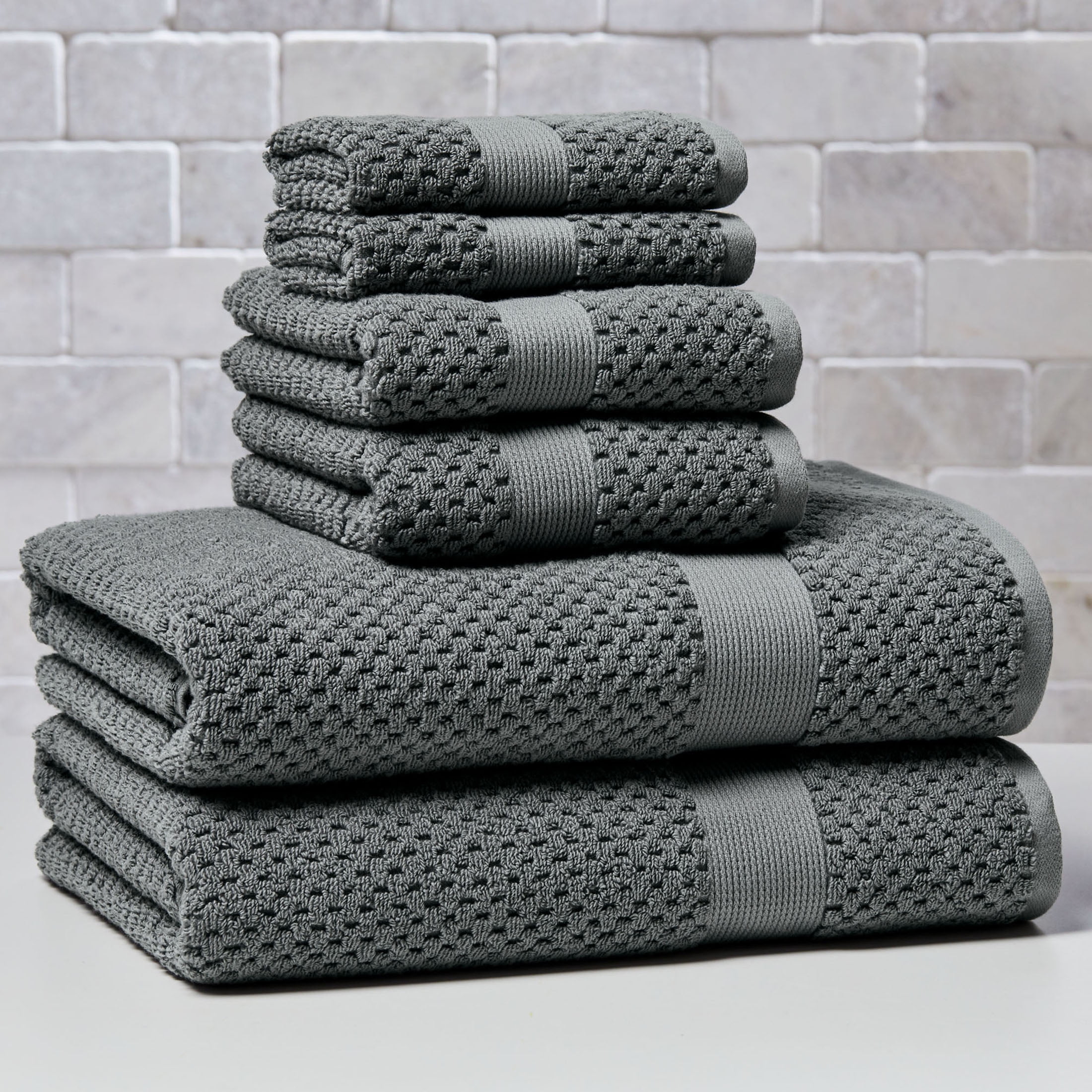 Better Homes & Gardens Signature Soft Cotton Popcorn Textured Hand Towel, Grey Flannel