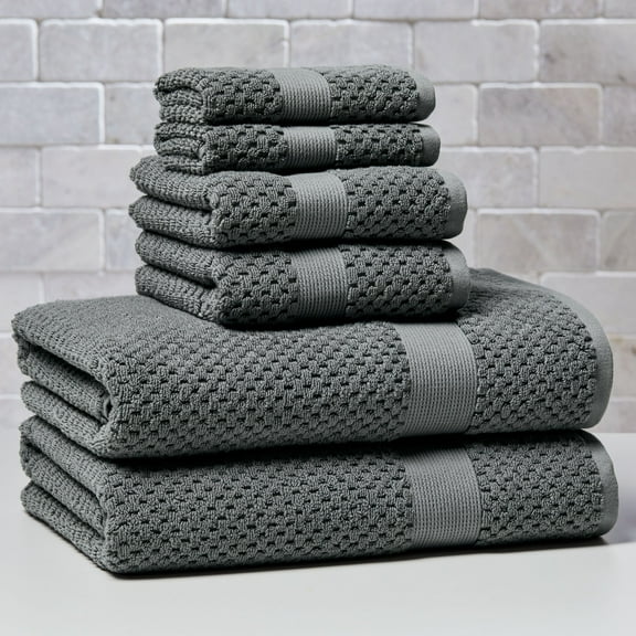 Better Homes & Gardens Signature Soft Cotton Popcorn Textured 6 Piece Bath Towel Set,Grey Flannel