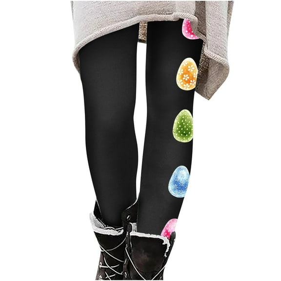 EQWLJWE Easter Day Workout Leggings for Women Girls Easter Colorful Eggs Printed Gym Slim Fit High Waisted Activewear Yoga Pants Trousers(Black,S)