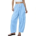 thumbnail image 2 of Women's Wide-Leg Ankle Pants Checkered Print Pant with Pockets Elastic Waistband and Drawstring Summer Beach Travel Vacation, 2 of 6