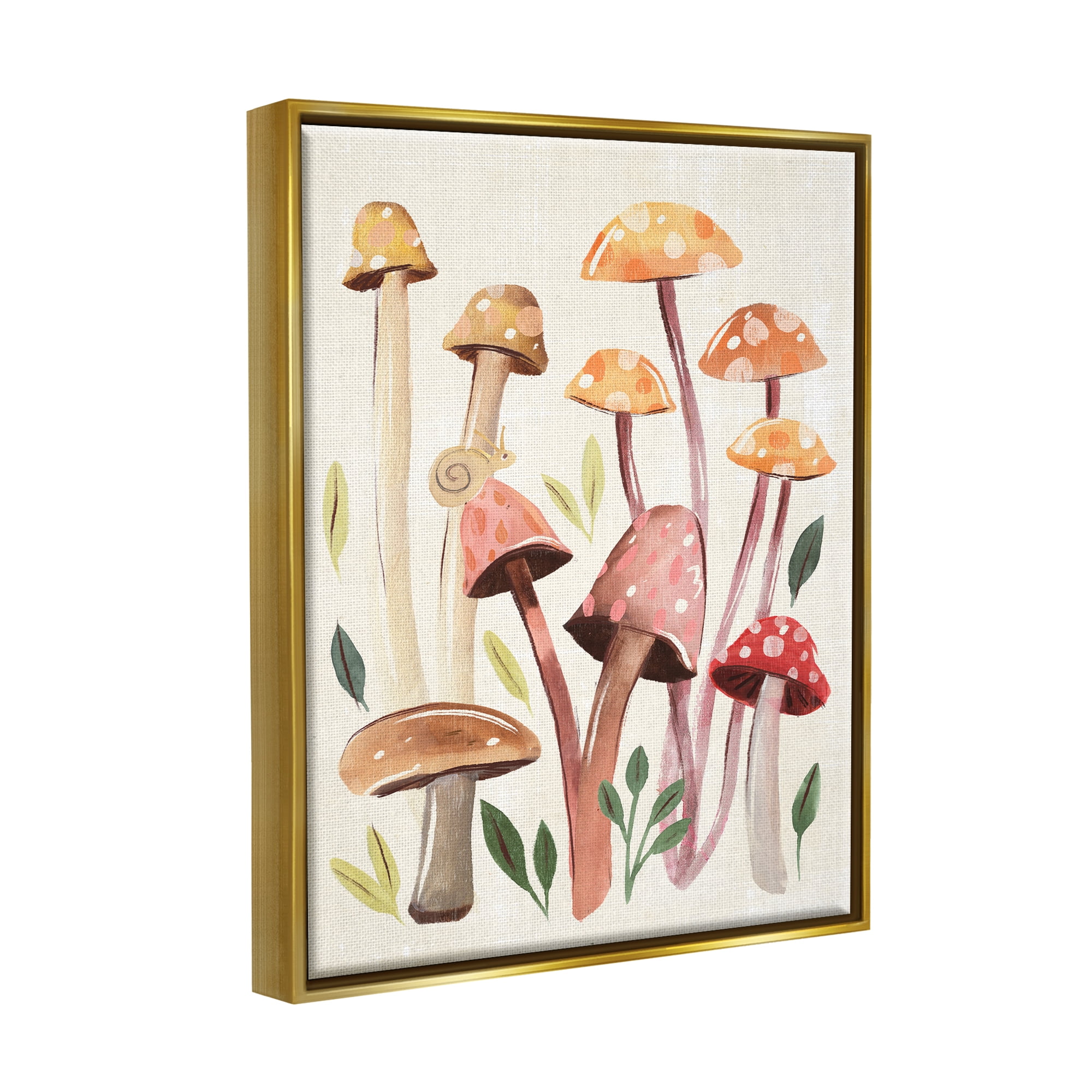 Stupell Industries Forest Mushrooms Sprouting Nature Botanical & Floral Painting Gold Floater Framed Art Print Wall Art