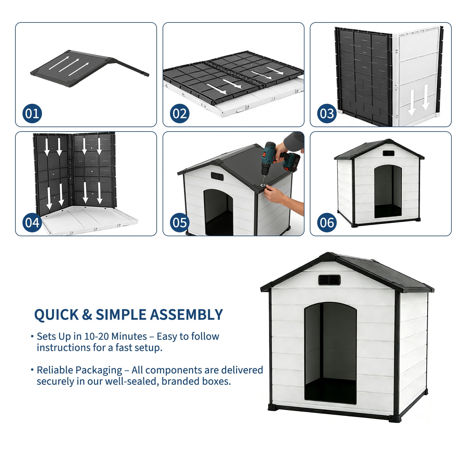 Garvee 46" Extra Large Dog House for Outdoor & Indoor, Waterproof Pet Kennel Shelter with Elevated Floor & Air Vents