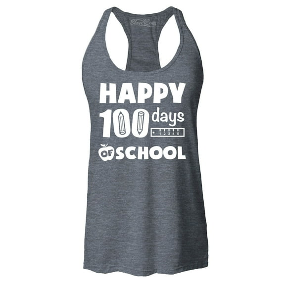 Shop4Ever Women's Happy 100 Days of School Teacher Student Racerback Tank Top XX-Large Charcoal