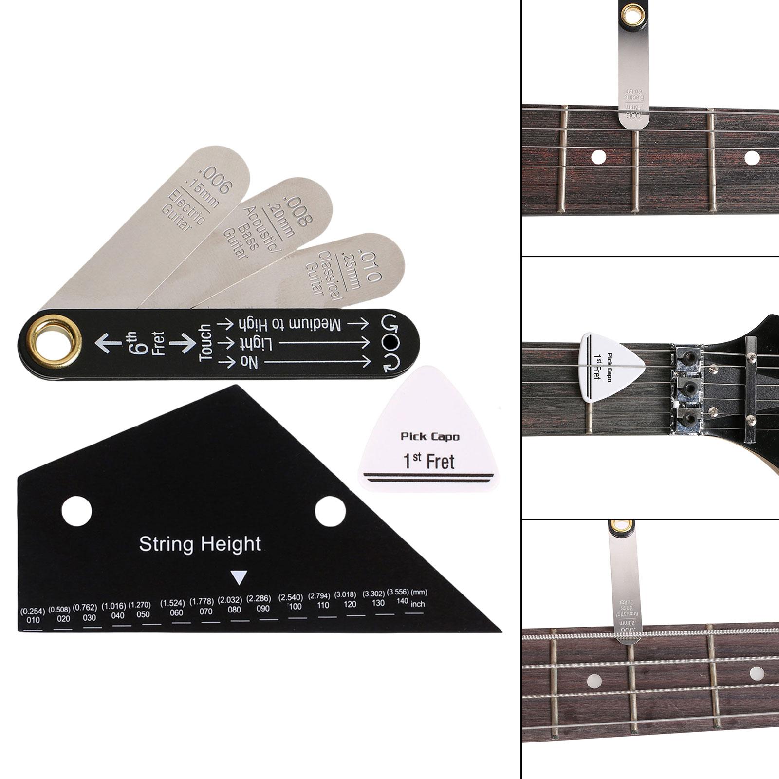 3 Pieces Guitar String Action Gauge Ruler Luthier Card Stainless Steel Material for Electric Acoustic Classical Guitar