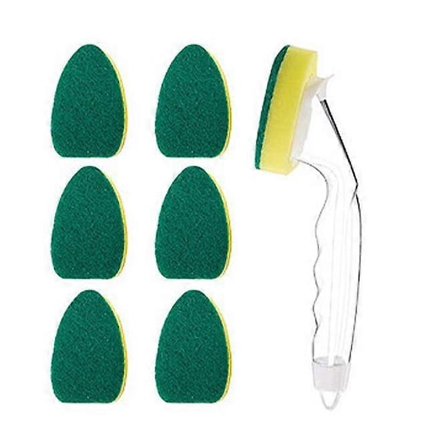 8 Pieces Wand Sponge Refill Replacement Heads Soap Sponge Wand Includes 1 Dishwasher Rod and 7 Replacement Heads for Kitchen Sink Cleaning Brush