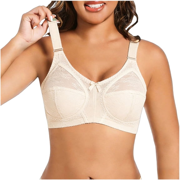 Ohufall Women's Lace Bras Underwire Wide Straps Fashion Backless Bra Thin Breathable Push-Up Support Daily Underwear