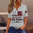 thumbnail image 2 of Trgacdwlo USA 250th Anniversary T Shirt Short Sleeves Tops for Women Button V Neck Flag Print Freedom 4th of July Graphic T Shirt Women Gray L, 2 of 4