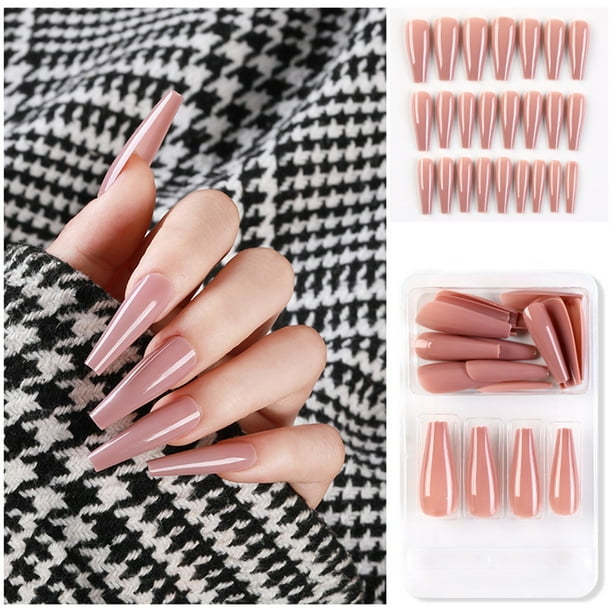 Uñas postizas a presión, regalo para mujer, 24 uñas postizas largas de cobertura completa, puntas de ataúd, manicura artística de bailarina, pegatinas para uñas.