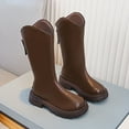 thumbnail image 5 of Spazoro Girls Knee High Boots, Round Toe Side Zipper Smooth Leather Chunky Sole Long Boot Shoes for Girls Brown, 5 of 7