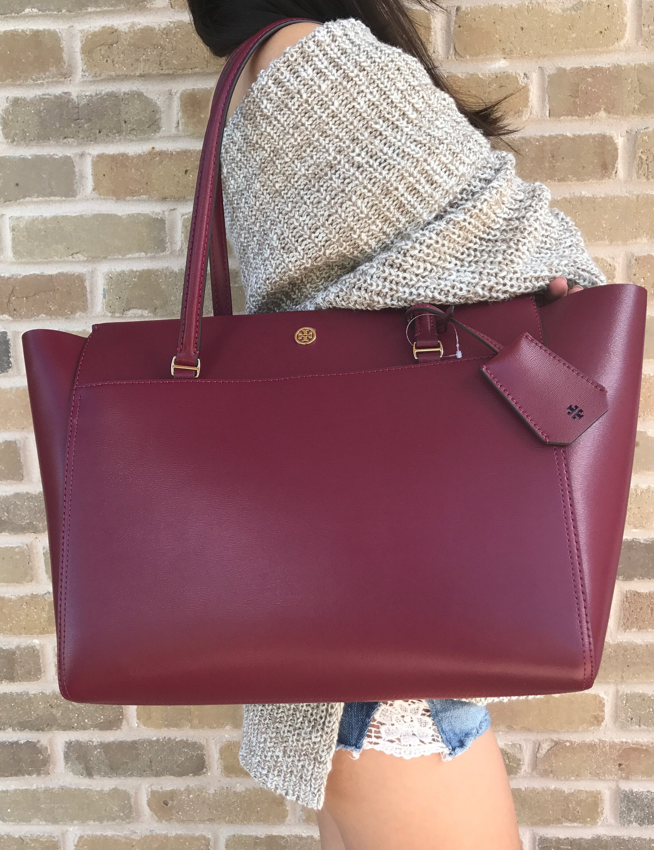 tory burch burgundy tote