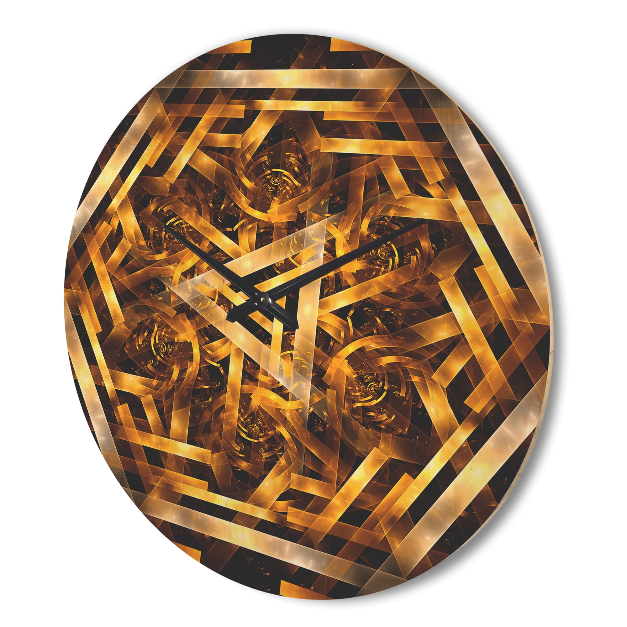Designart 'Yellowish Hexagon Fractal 3D' Modern Wood Wall Clock