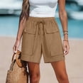 thumbnail image 6 of Cagogo Women Cargo Elastic Waist Bermuda Pants with Pockets Casual Loose Fit Vacation Beach Shorts Summer Travel Utility Trousers Relaxed Outdoor Wear, Khaki S, 6 of 6