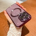 thumbnail image 5 of Compatible with iPhone 14 Pro Magnetic Glitter Case, Luxury Plating Cute Bling Clear Phone Case, Compatible with MagSafe for Women Girls with Camera Protector Back Cover - Purple, 5 of 10