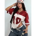 thumbnail image 5 of Gynyvoja Jersey Shirts for Women Oversized T-Shirt Jersey Top Graphic V Neck T-Shirts for Teen Girls Red L, 5 of 9