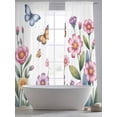 thumbnail image 5 of Pink Flowers Sheer Curtains 84 Inch Length 2 Panels Set Window Treatments, Spring Floral Butterfly Leaves Plants Pastoral Rod Pocket Semi Curtains for Living Room/Bedroom/Kitchen Décor, 104"W x 84"L, 5 of 7