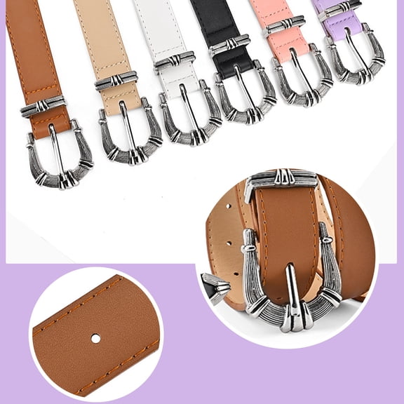 Chroia Women Retro Needle Buckle Western Cowboy Engraved Buckle PU Leather Stylish Belts for Jeans Dresses