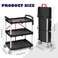 thumbnail image 4 of Chariot Utilitaire Pliant Robuste à 3 Niveaux – Capacité de 176 Lb, Chariot de Rangement Pliable avec Roues Pivotantes à 360° Verrouillables, Poignée Ergonomique Rouge pour Cuisine, Garage, Bureau, Maison – Noir, 4 of 7