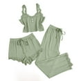 thumbnail image 2 of Swuxness Women's Camisole Pajama Three Piece Sets, Fall Short and Long Pants Set, Womens Lace Camisole Top Comfortable Breathable Soft Home Wear Sleepwear Set Green, L, 2 of 3