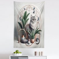 Ambesonne Cat Wall Hanging Tapestry, Kitty in a Noble Pose Bohemian, 30"x45", Grey Green Pale Rust