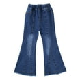 thumbnail image 3 of DPOIS Big Kid Girls Youth Junior Denim Jeans Bell Bottom Flare Pants Blue 10-12, 3 of 7