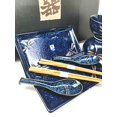 thumbnail image 3 of Japanese Tombo Dragonfly Blue Motif Ceramic Sushi Dinnerware 10pc Set For Two Consisting Pairs of Sushi Plates Soup Sauce Bowls Chopsticks Soup Spoons Great Housewarming Gift For Sushi Asian Dining, 3 of 4