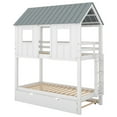 thumbnail image 6 of EUROCO Twin Size House Bunk Bed with Roof and Trundle for Kids Teens Bedroom, White, 6 of 14