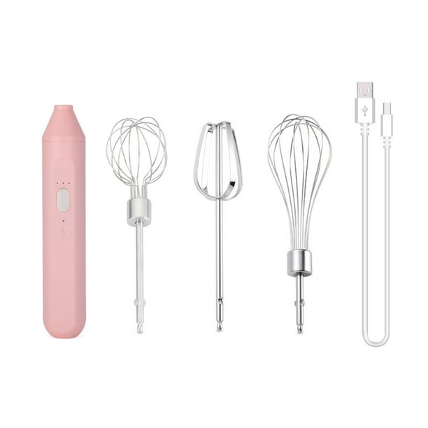 Cateissary Batidor de huevos eléctrico con 3 cabezas Espumador de leche de café Agitador de acero inoxidable Mezclador de crema de capuchino Electrodomésticos Rosa