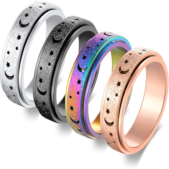 DESIGNICE Anxiety Fidget Relief Spinner Rings for Women 6 Mm Stainless Steel Worry Stress Relieve Ring Band Set for Anxiety Women Men Size 5-11