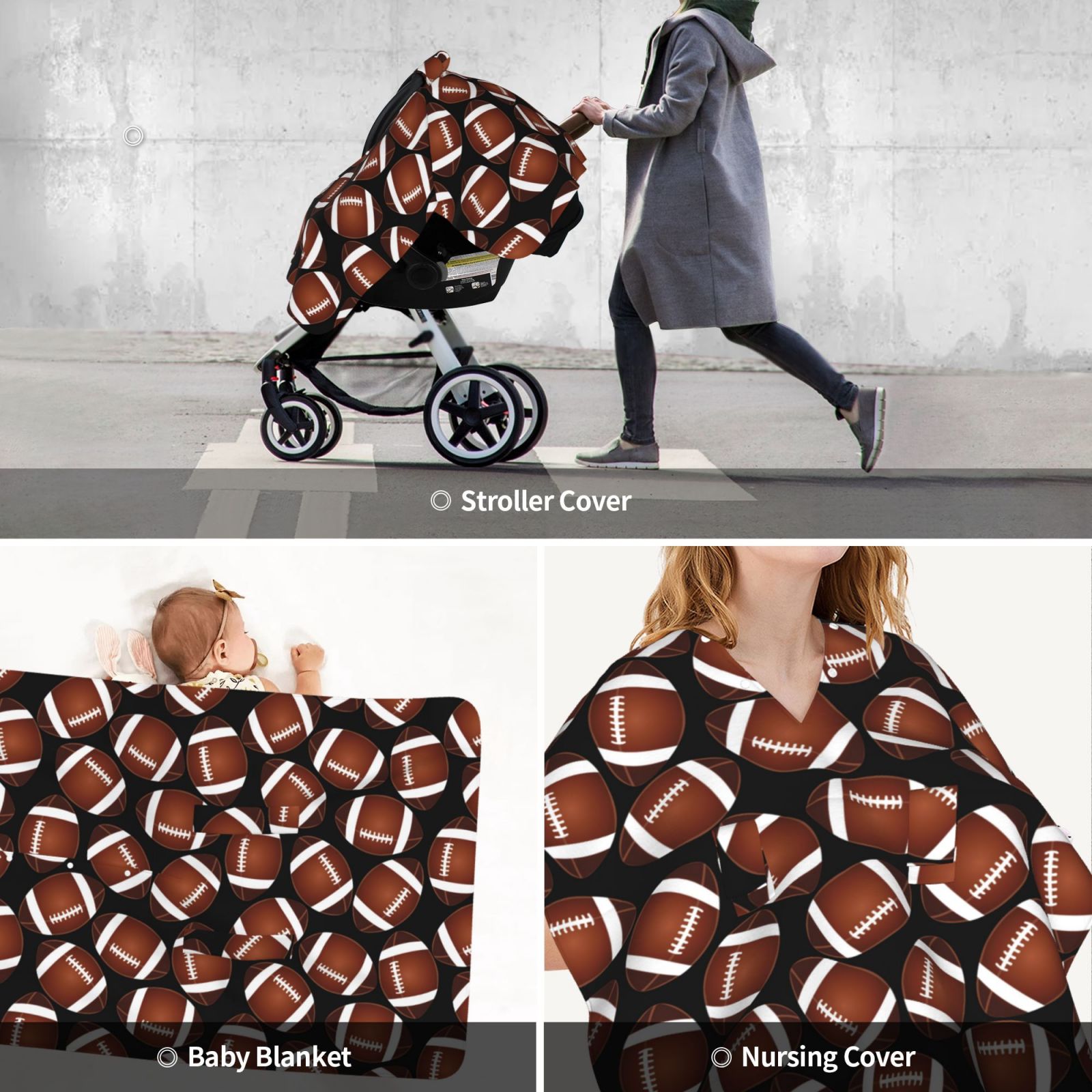 Car Seat Cover Baby - brown American Football black Breathable Infant Car Seat Cover for Baby Carseat, Lightweight Comfort Baby Essentials Must Haves Newborn Stuff for Girl Boy
