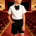 thumbnail image 2 of Purcolt Boys 3 Piece Formal Matching Set Dressy Casual Short Sleeve Point Collar Shirt Black Pocket Dress Shorts with Necktie or Bow Tie for 2-15Years, 2 of 8