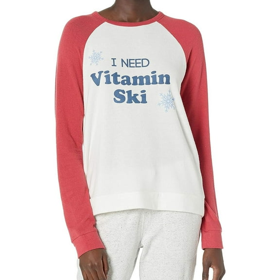 P.J. Salvage Womens I Need Vitamin Ski Pajama Sweater, Red, Small
