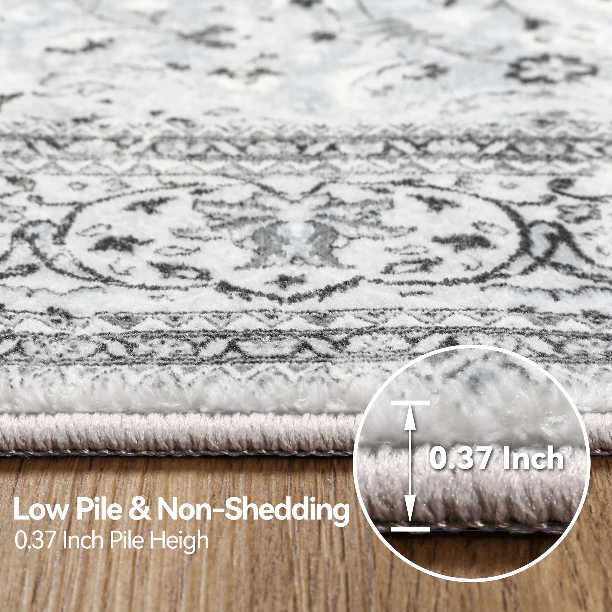Lalado 8ft x 10ft Area Rugs for Living Room Washable Rugs Boho Floral Carpet Soft Low Pile Non-Slip Rug for Bedroom Dining Room Indoor Vintage Home Decor, Gray