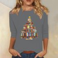 thumbnail image 1 of Meichang Chemises de Noël pour Femmes, Col Rond, Manches 3/4, Coupe Ample, Chandail de Noël Classique, Joyeux Noël, T-Shirts Graphiques, 1 of 4