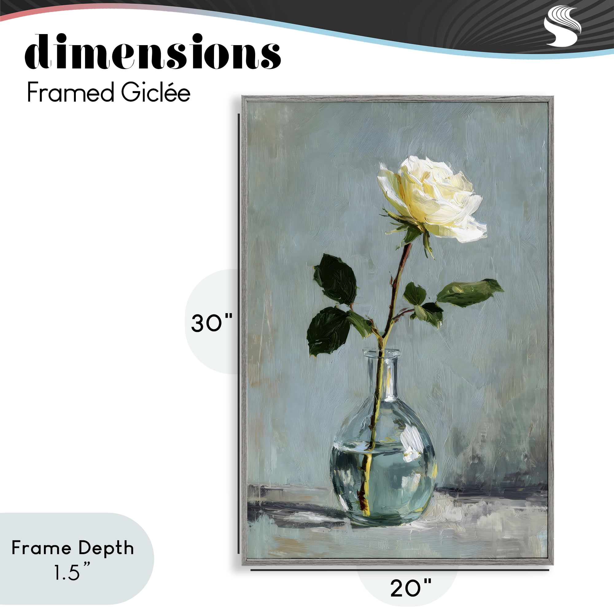 Stupell Industries Sweet White Rose in Vase Gray Framed Giclee Art, design by Petal Prints Design