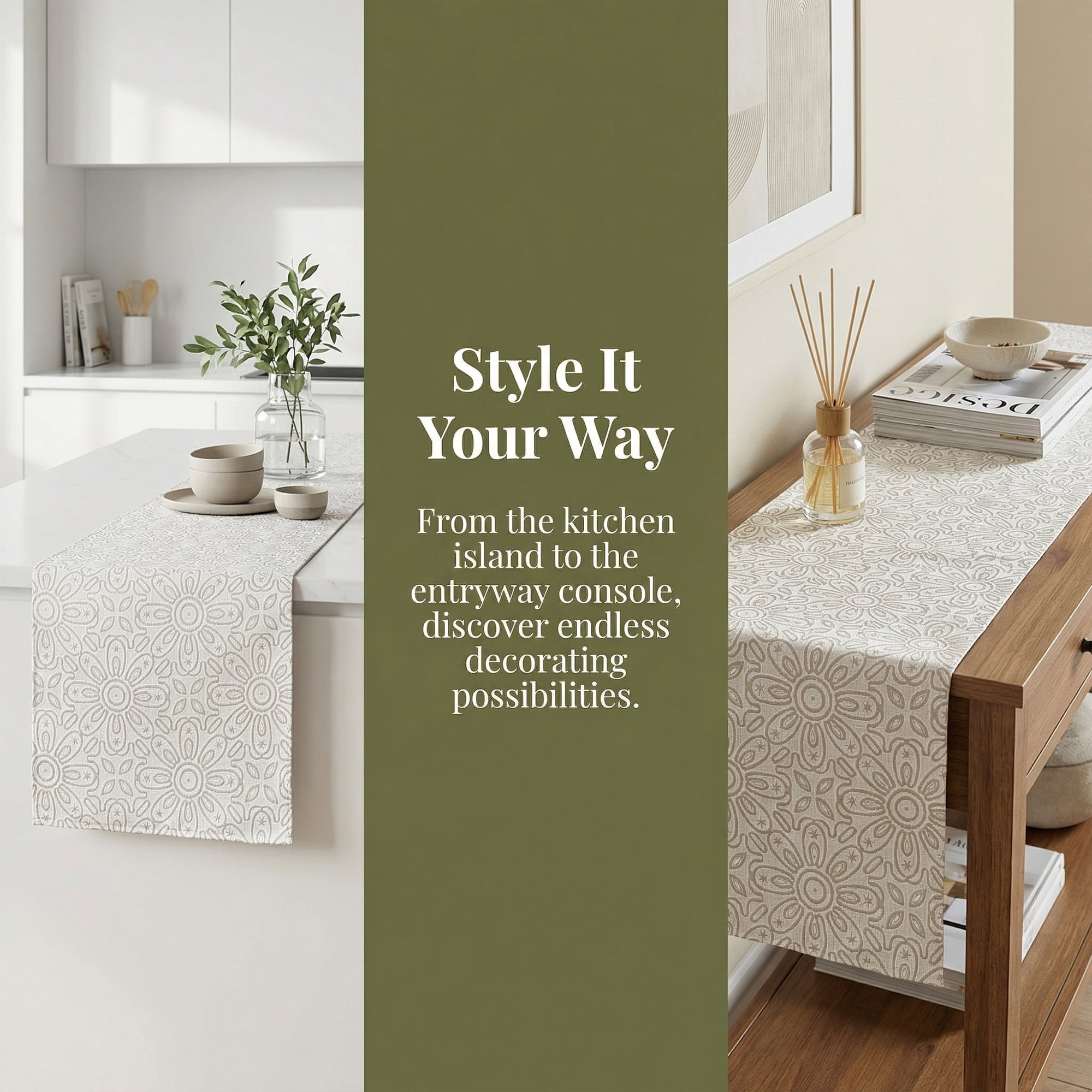Unique Bargains Floral Elegant Polyester Kitchen Runner for Table Decor Gray 13.8"x82.7"
